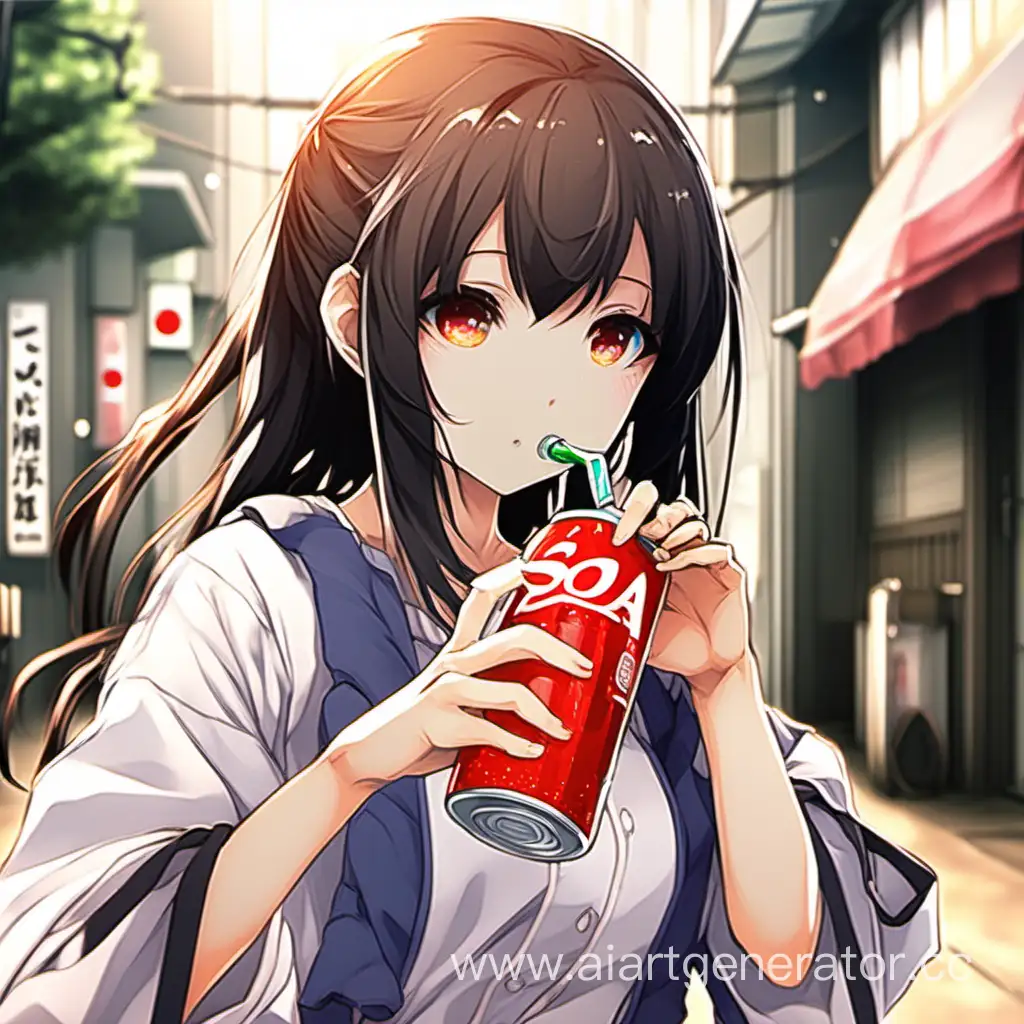 Japanese-Anime-Girl-Enjoying-Soda-Drink