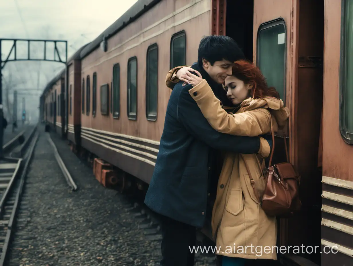 Affectionate-Couple-Embracing-by-the-Train-Tracks