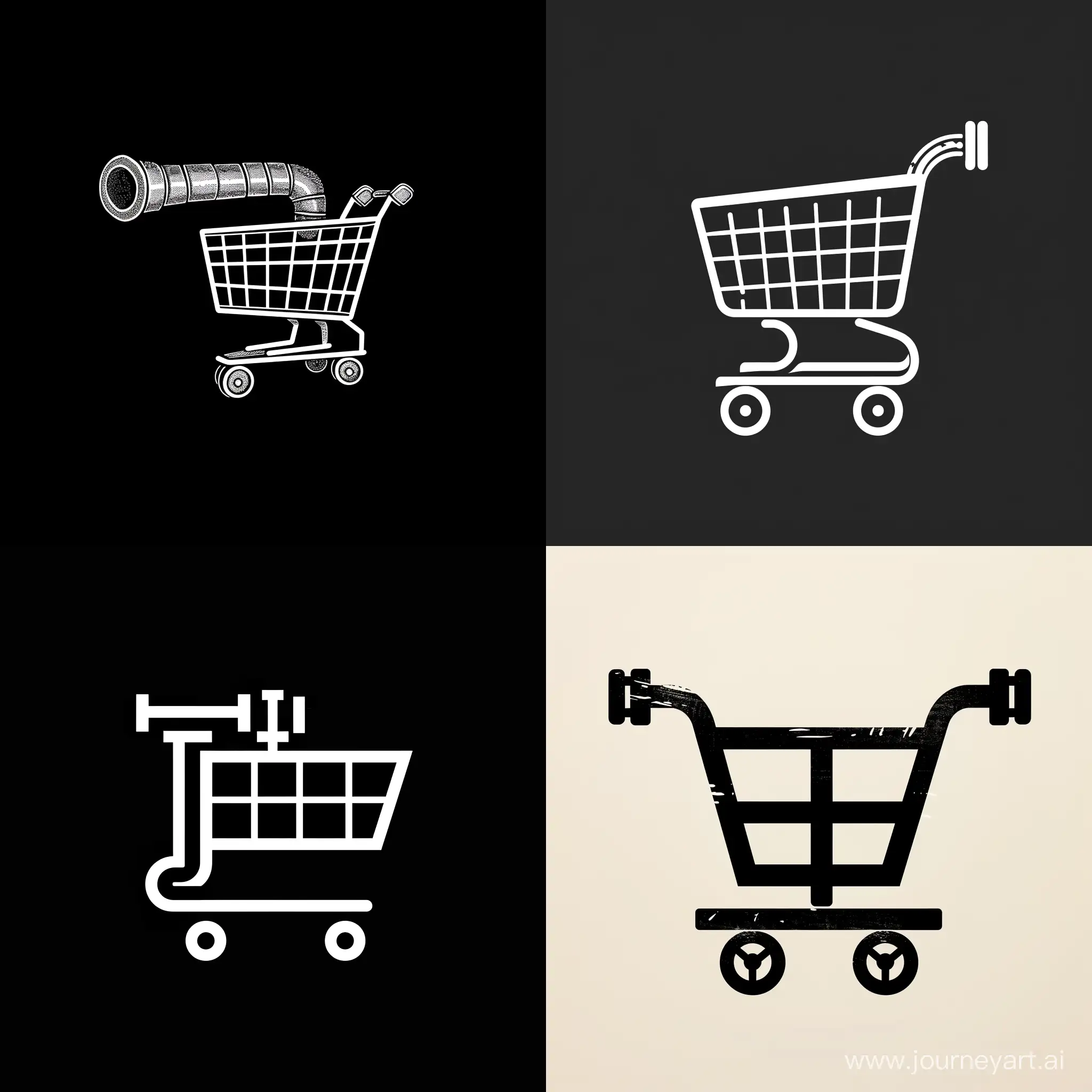 2D Logo Design of A Shopping Cart where in the Pipe is, Minimalism, B&W, Vectorize, Illustration Software, High Precision --v 6.0