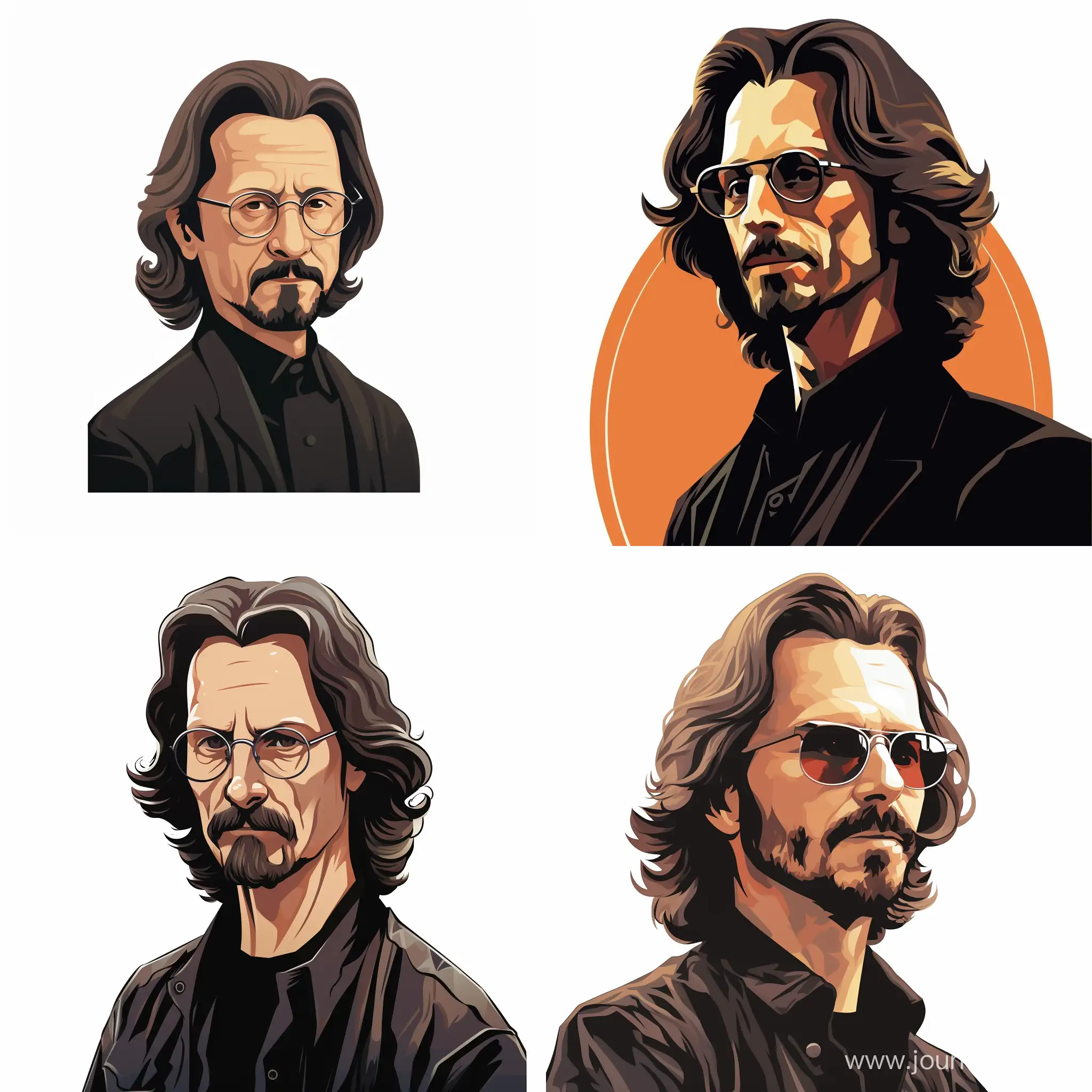 Sirius Black looking like Gary Oldman on a white background, cartoon style, illustration. 
