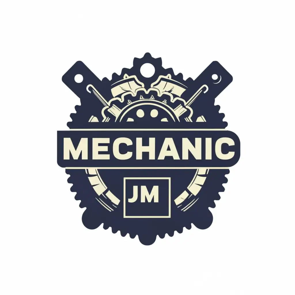 logo, Pistons, gears, keys, with the text "Mechanic JM", typography, be used in Construction industry
