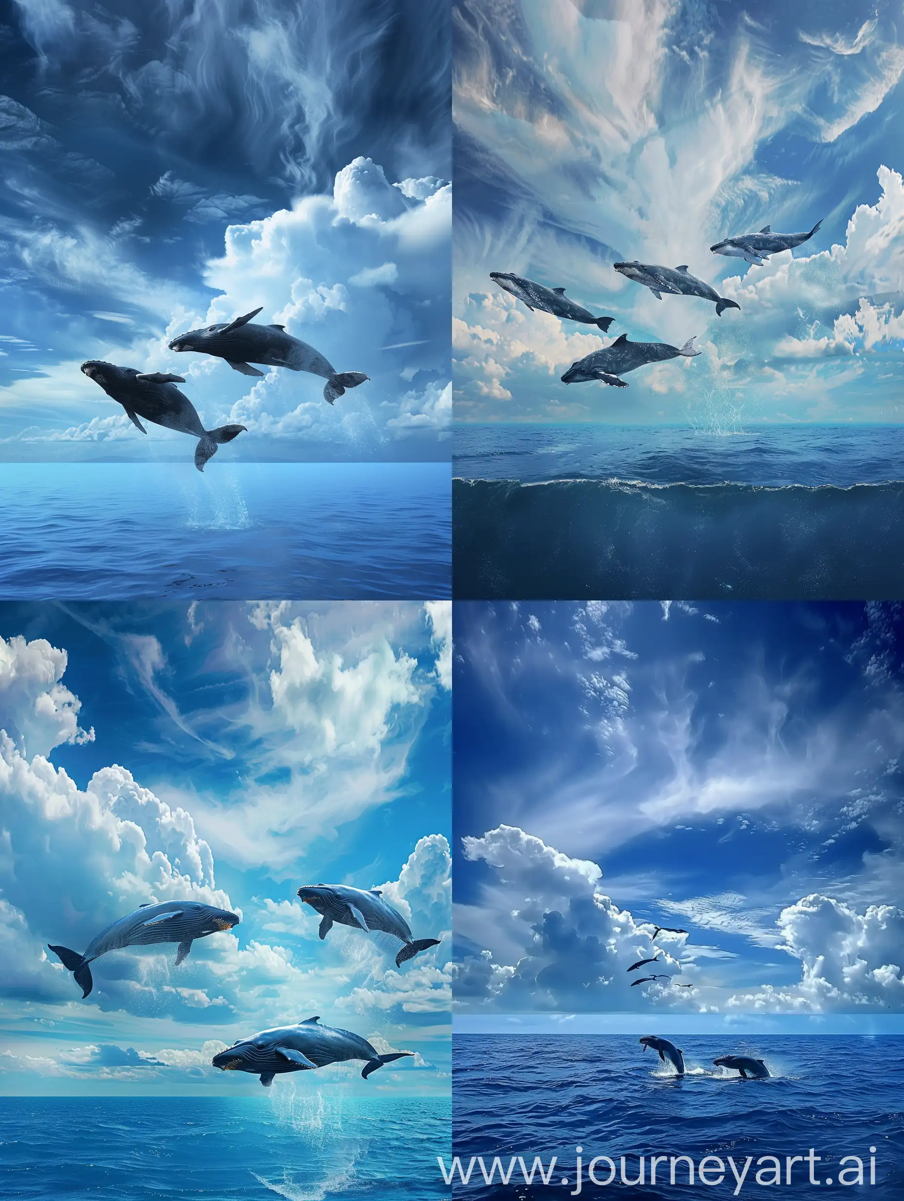 蓝天，白云，蓝色的大海，鲸鱼跳跃