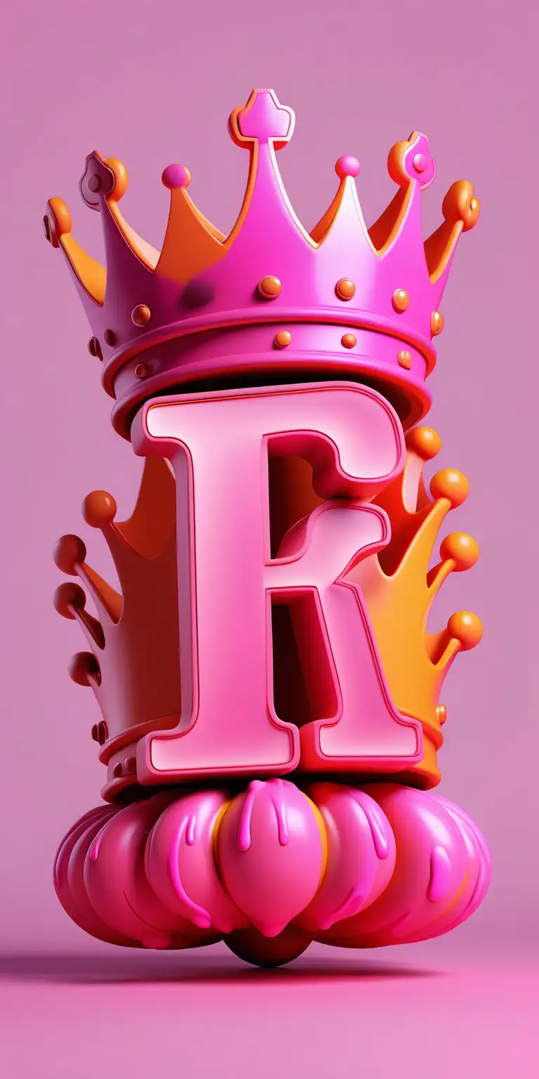 Neon Pink 3D Business Logo with Crown and Melting Neon Orange Letters