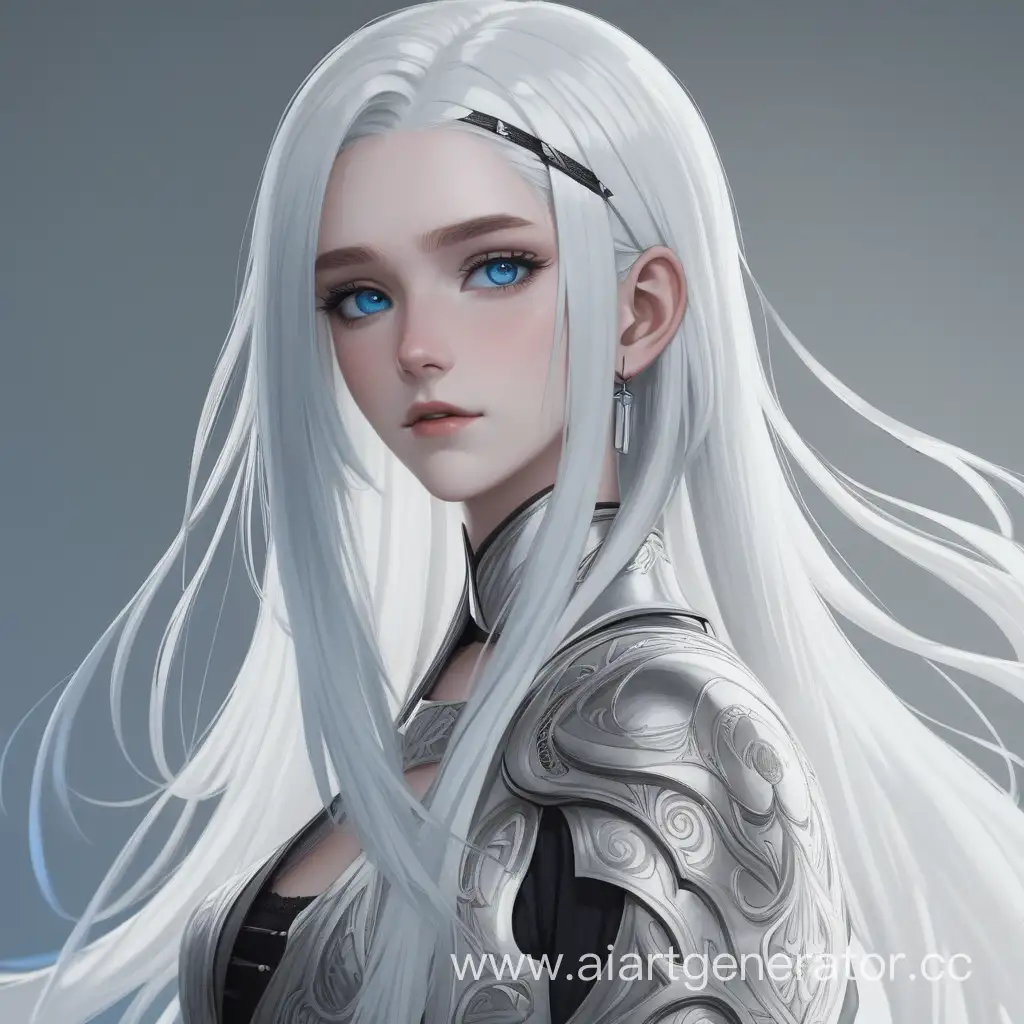 Tall beautiful girl with white hair and blue eyes