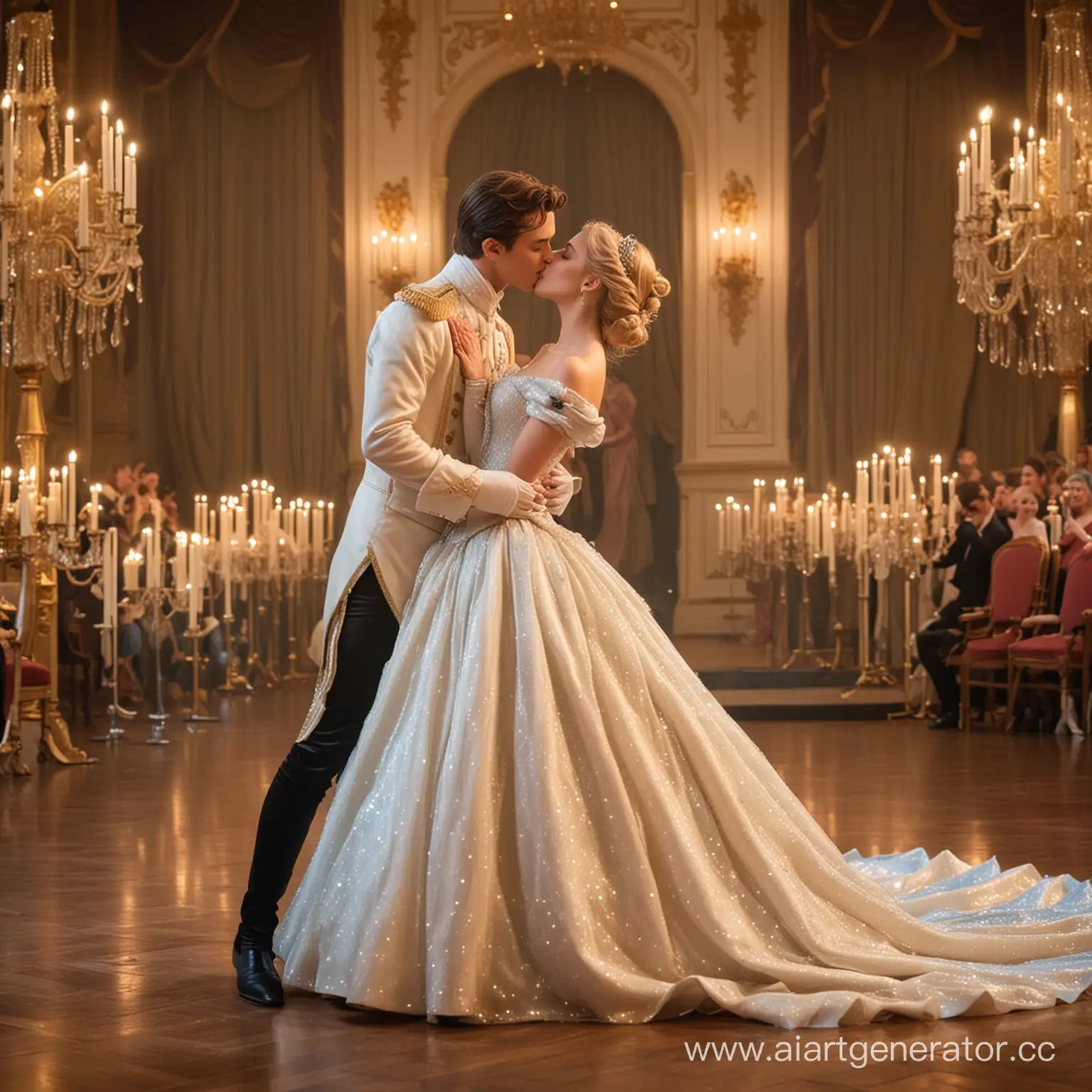 Cinderella-and-Prince-Share-a-Romantic-Moment-in-a-Grand-Ballroom-with-Elegant-Lighting-and-Music