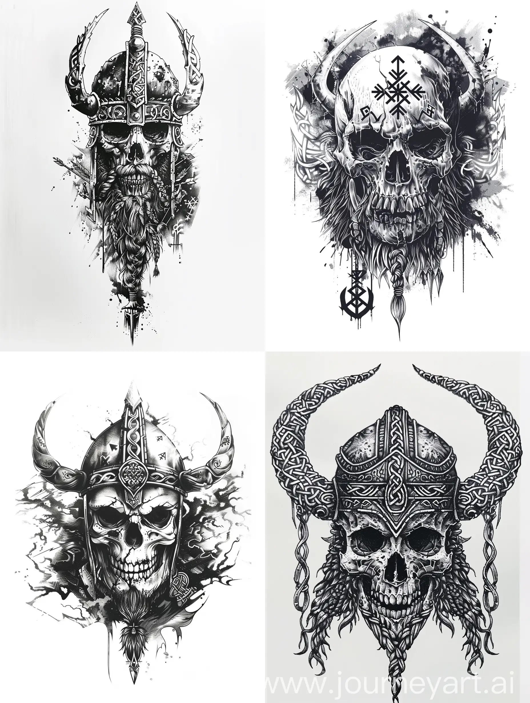 Minimalist-Viking-Mythology-Tattoo-Sketch-on-White-Background