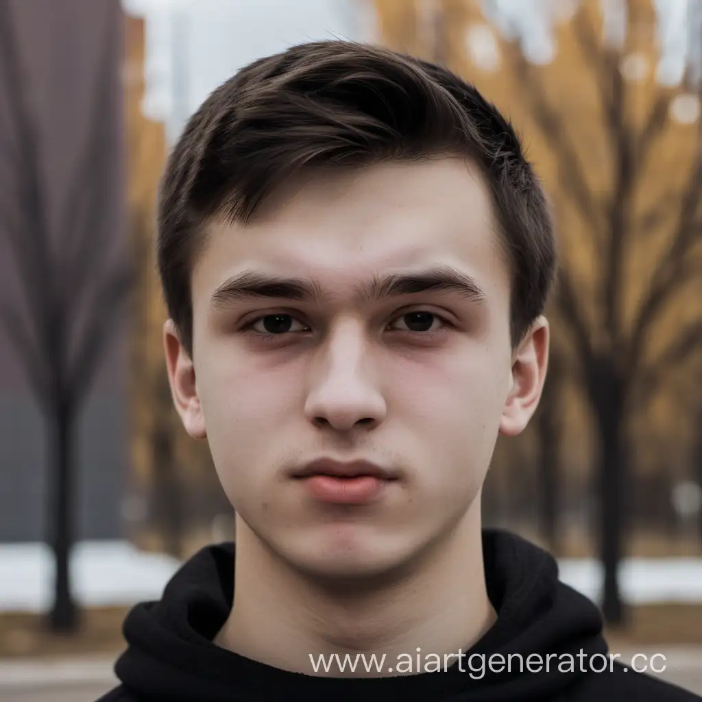 Парень 19 лет русский обычный квадратное лицо скулы небольшой нос черно-карие волосы короткие волосы на улице