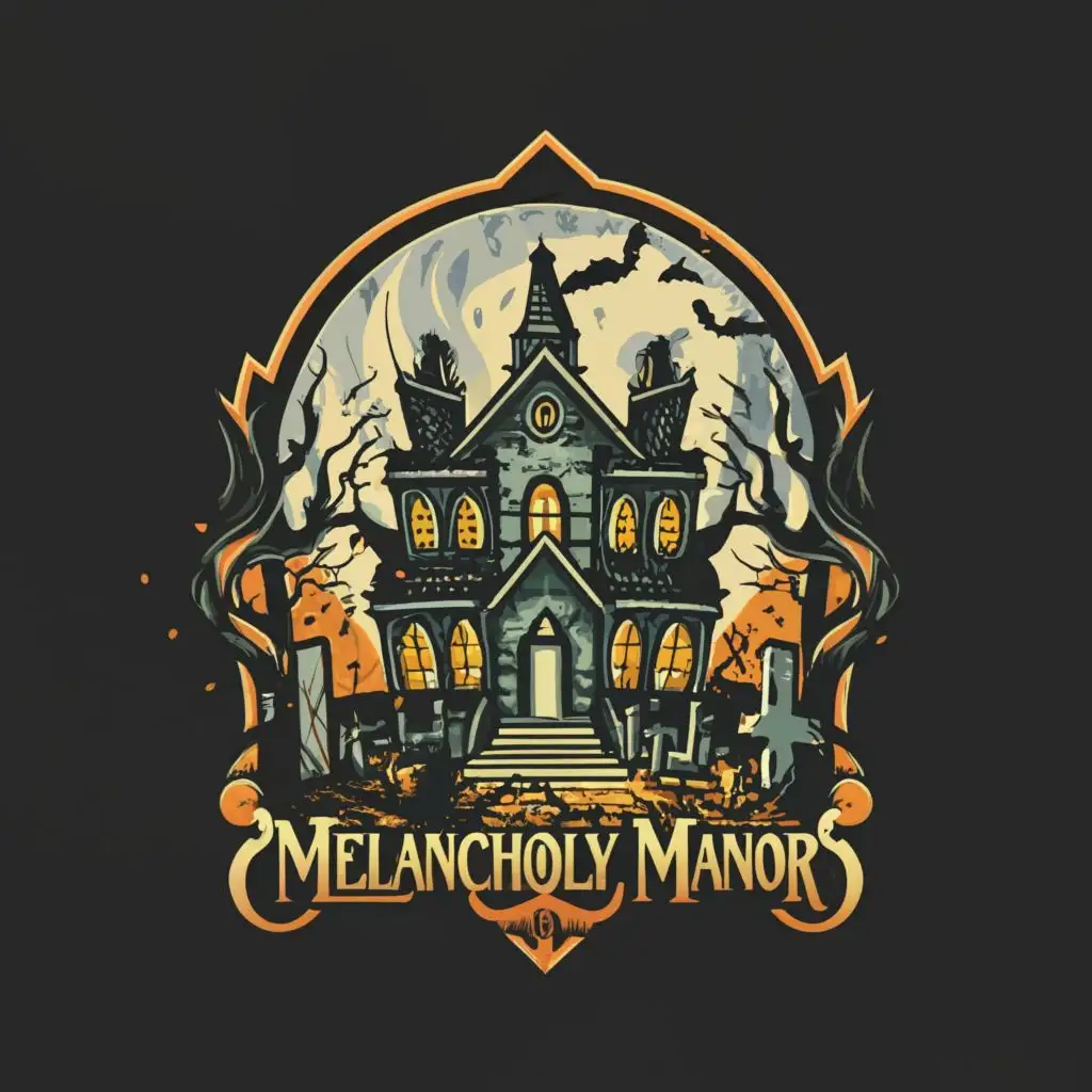 LOGO-Design-for-Melancholy-Manor-Haunted-House-and-Graveyard-Theme-with-Complex-Illustration-on-a-Clear-Background