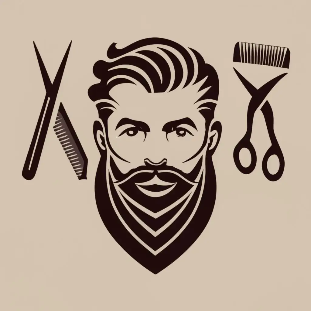 logo, Man with a beard and slicked back hair with combs and scissors, with the text "Perado", typography, be used in Beauty Spa industry