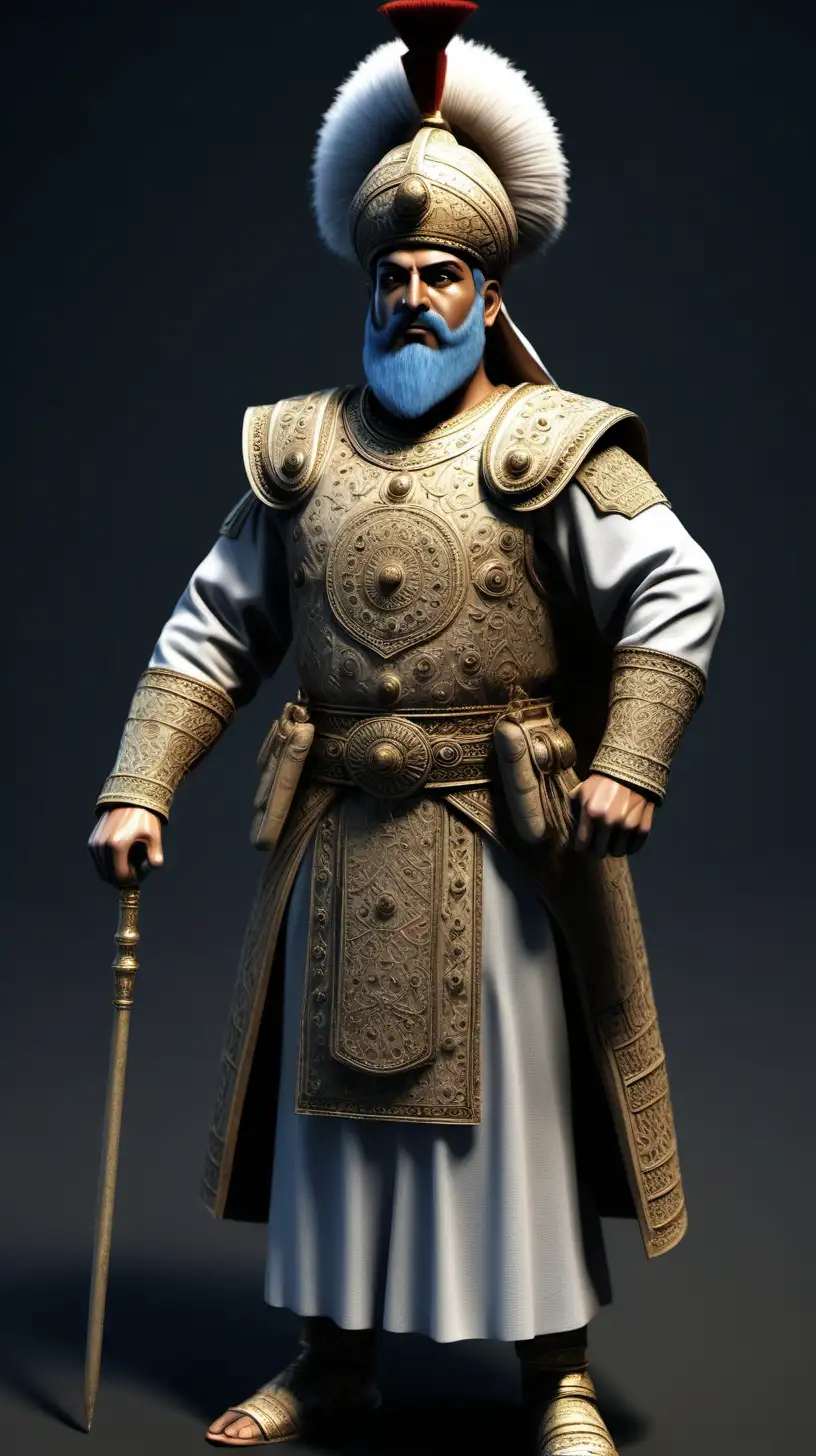 create an ancient persian general in close up  plan
