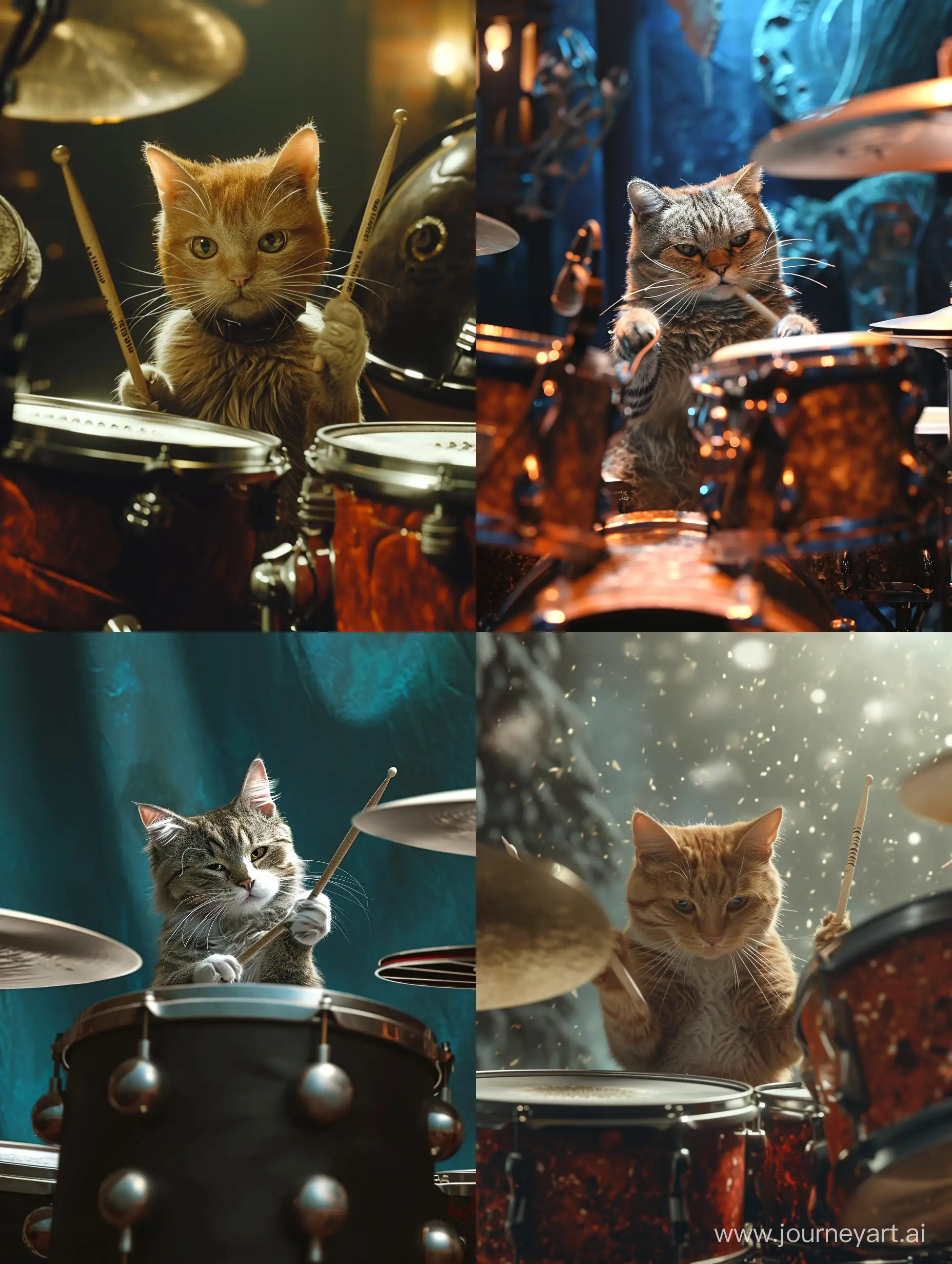Кот играет на барабане, в стиле Тима Бёртона