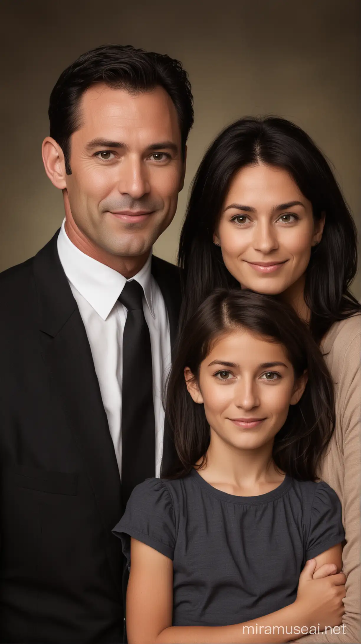 DarkHaired Family Portrait Father Mother Daughter and Son