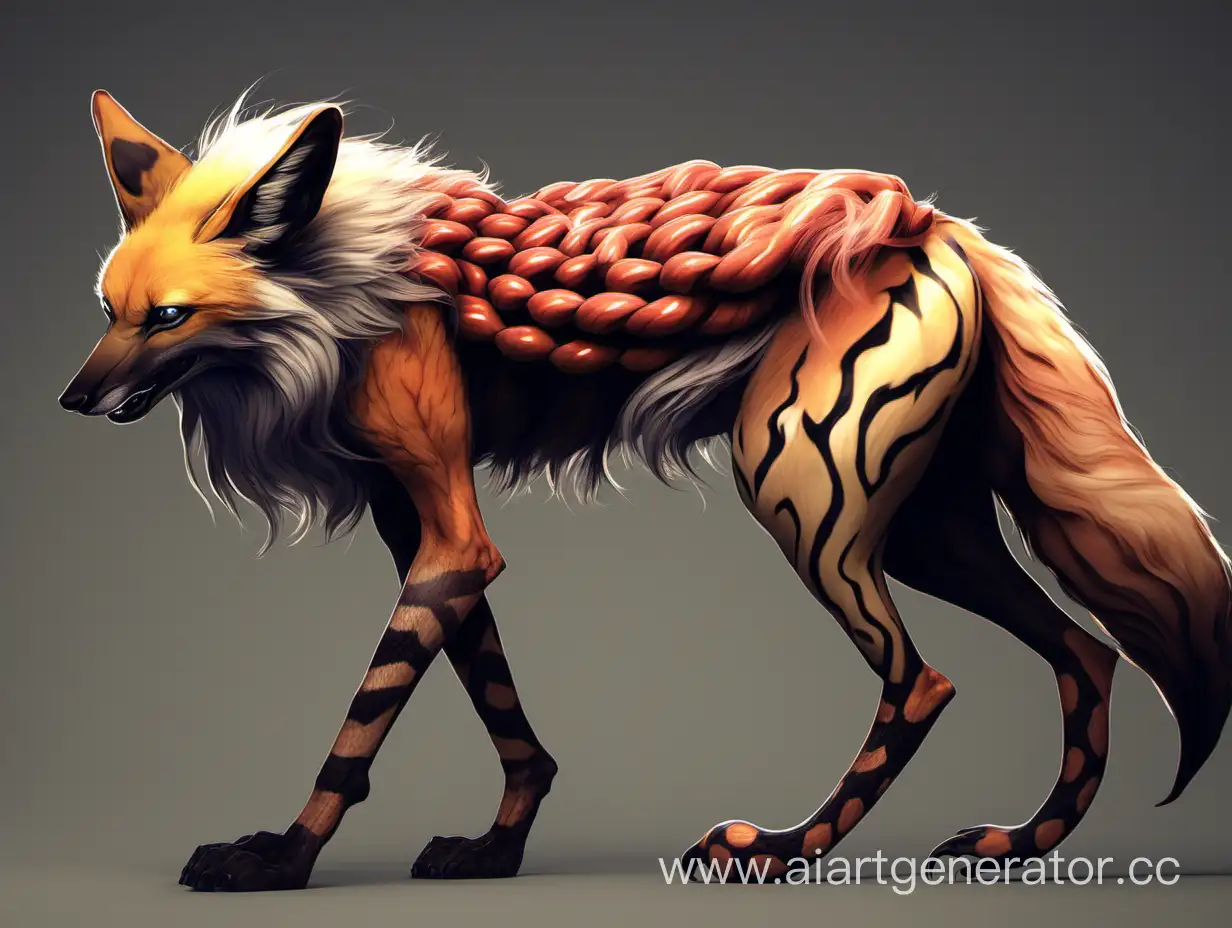 Fusion of maned wolf and snake, beast