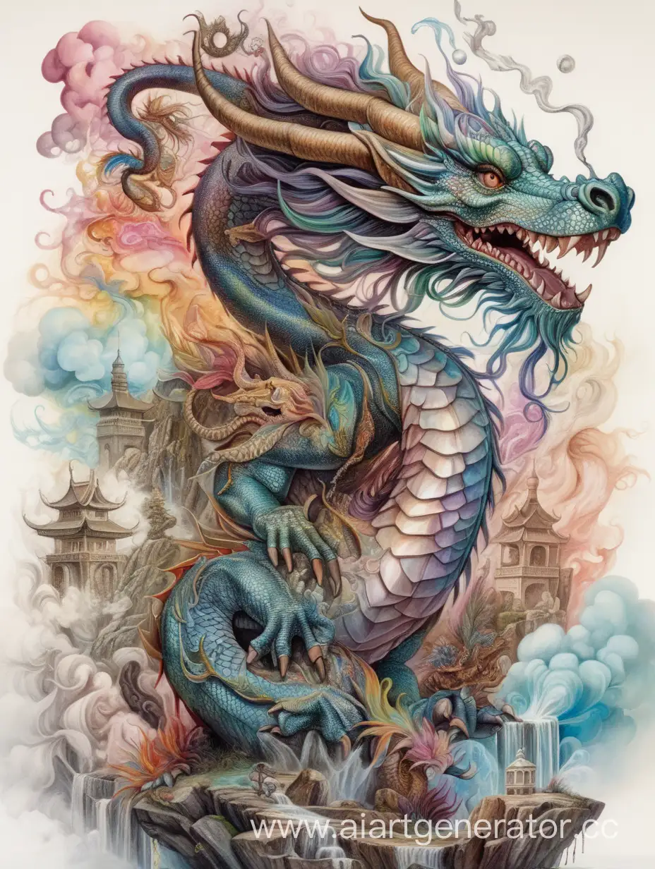 ethereal Bohemian front head of dragon, multicolor dripping ink, surrealism, mixed media collage, art divided  in 4 various  separate   panels, 4 multipanels,  intricate smoking details, ornate, detailed illustration, octane render, sticker style
