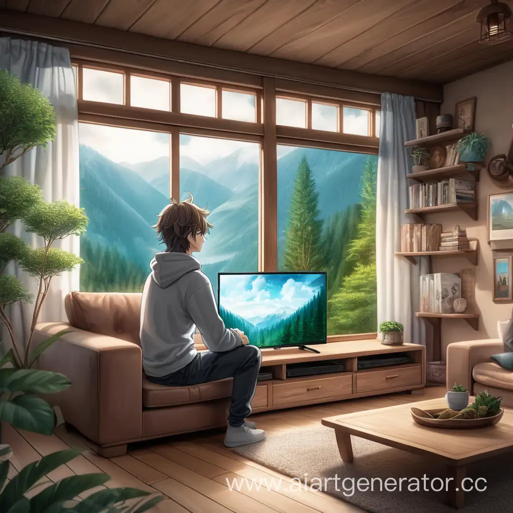 Cozy-Anime-Guy-Watching-TV-with-Forest-View