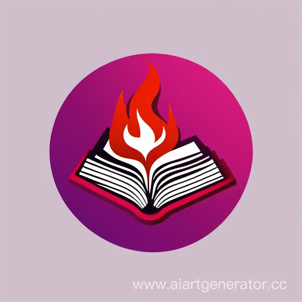 circle icon with purple and red fire with book