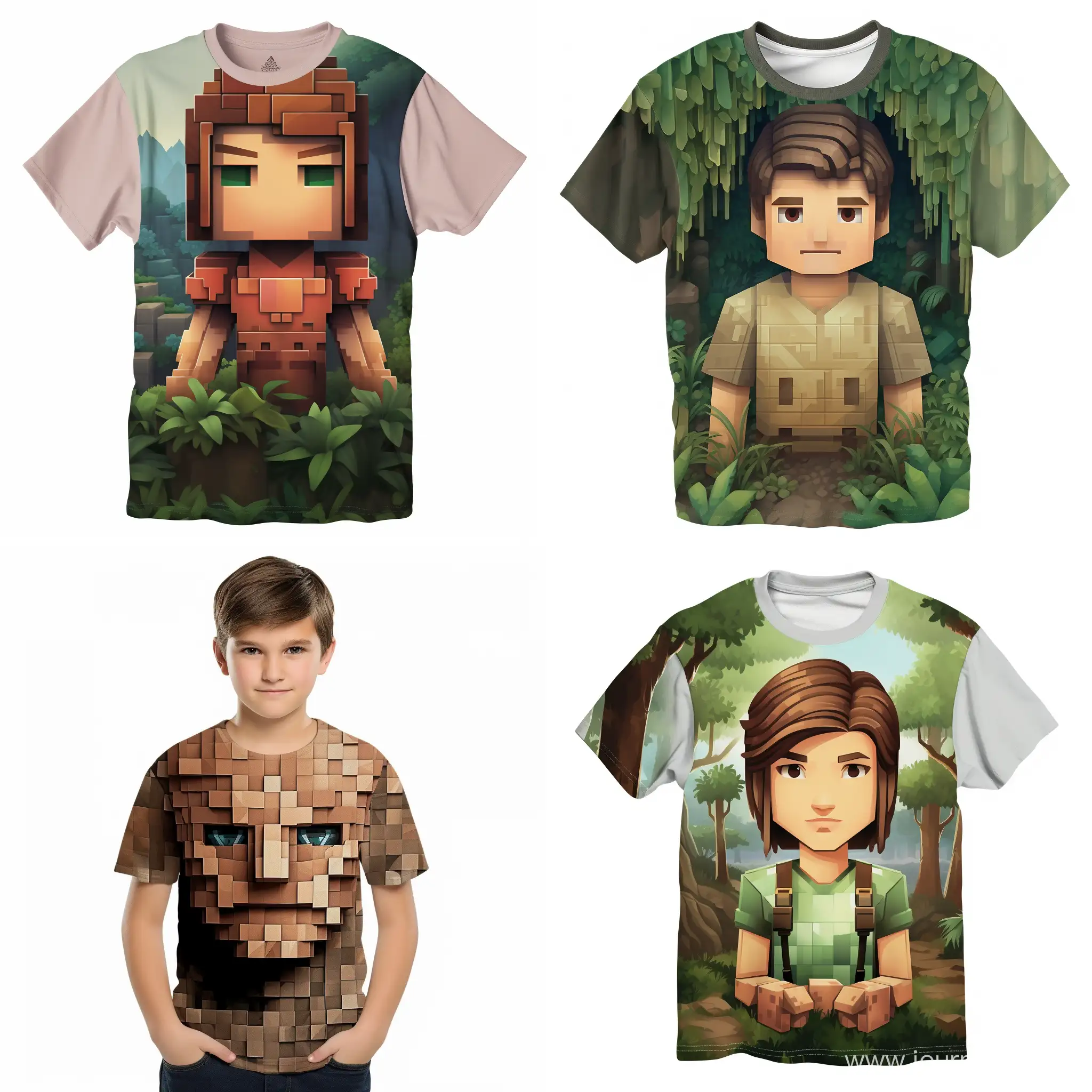 Застенчивый реалистичный человек 13-15 лет с добрым лицом с рисунком Minecraft на футболке