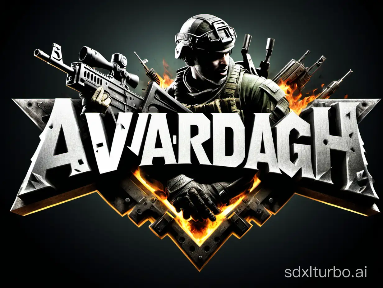 create text logo from "Avardgah" in call of duty game decoration, front view