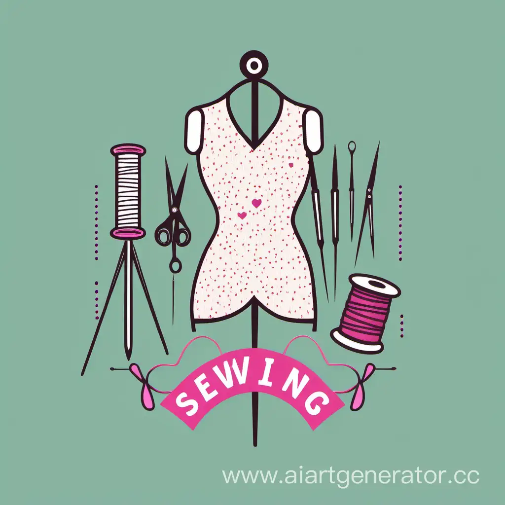 логотип  для швейной мастерской, нитки иголки, манекен, любовь и шитье