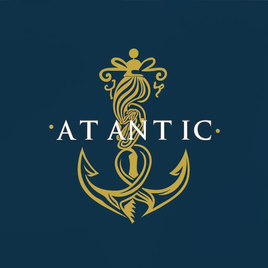 logo, Poseidon and sea theme, with the text "Atlantic", typography