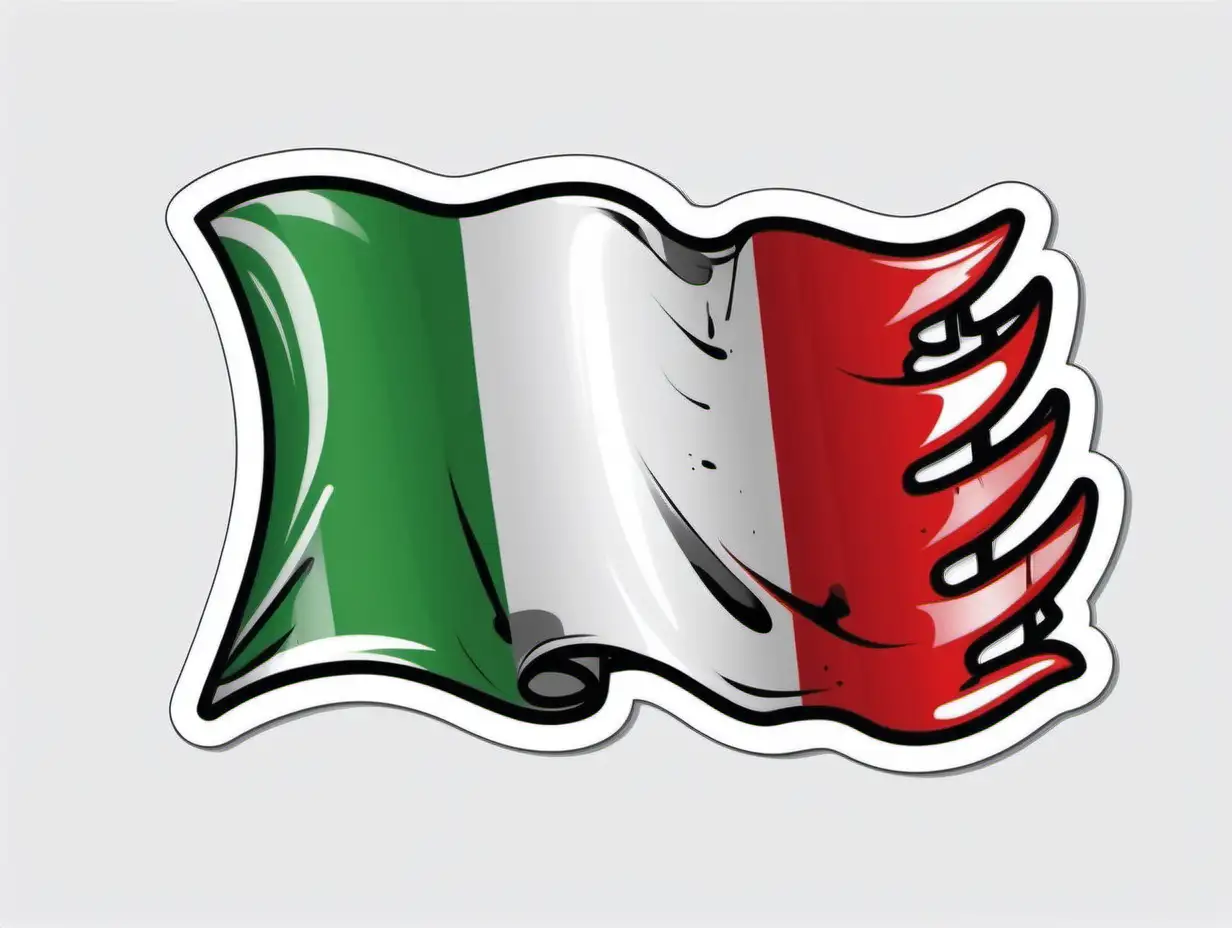 Italy Flag Sticker with Bold Colors and Graffiti on White Background