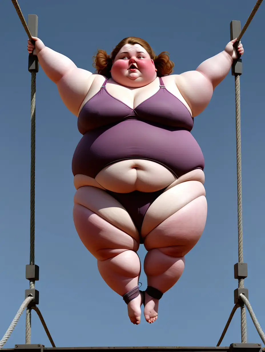  a really fat female acrobat on a highwire
