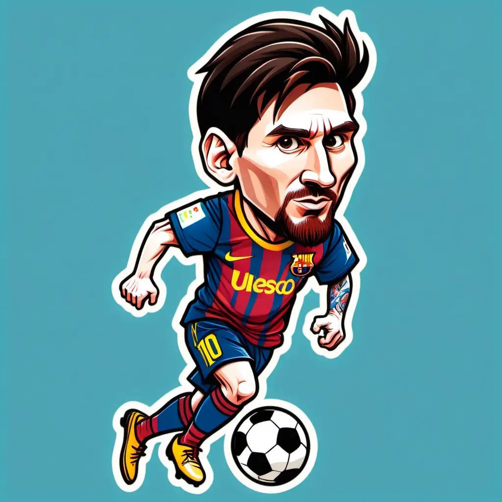Dynamic Lionel Messi Cartoon Sticker Masterful Dribble Display