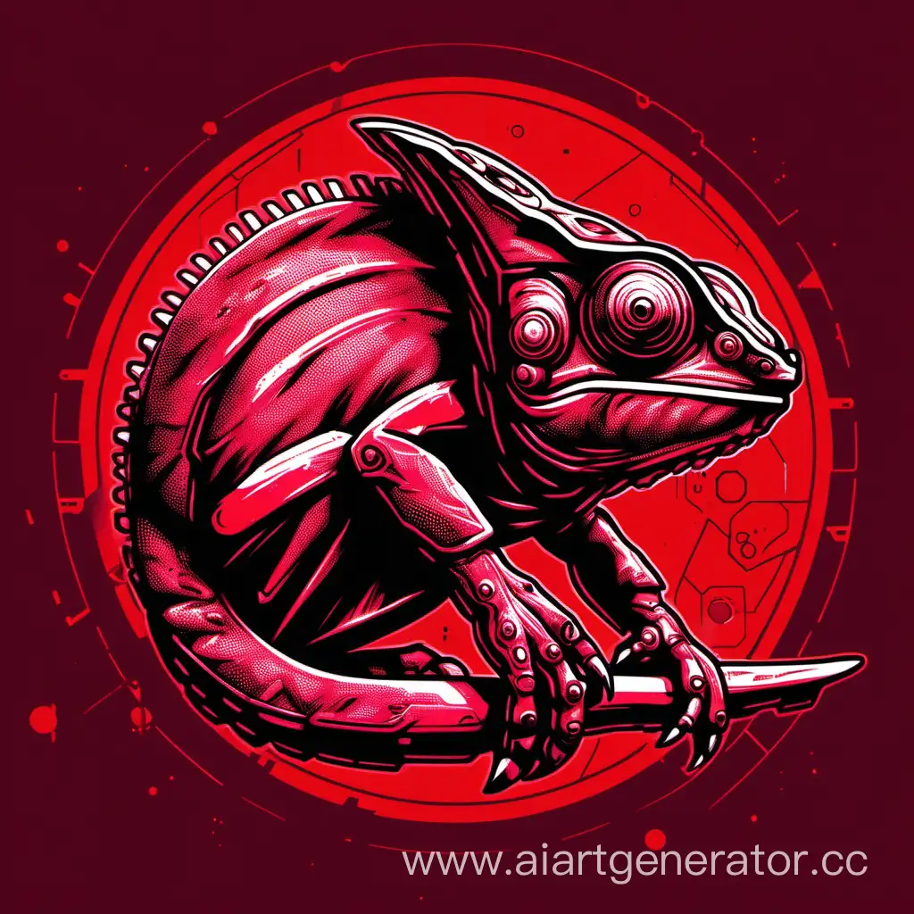 Cyberpunk-Chameleon-on-Vibrant-Red-Background