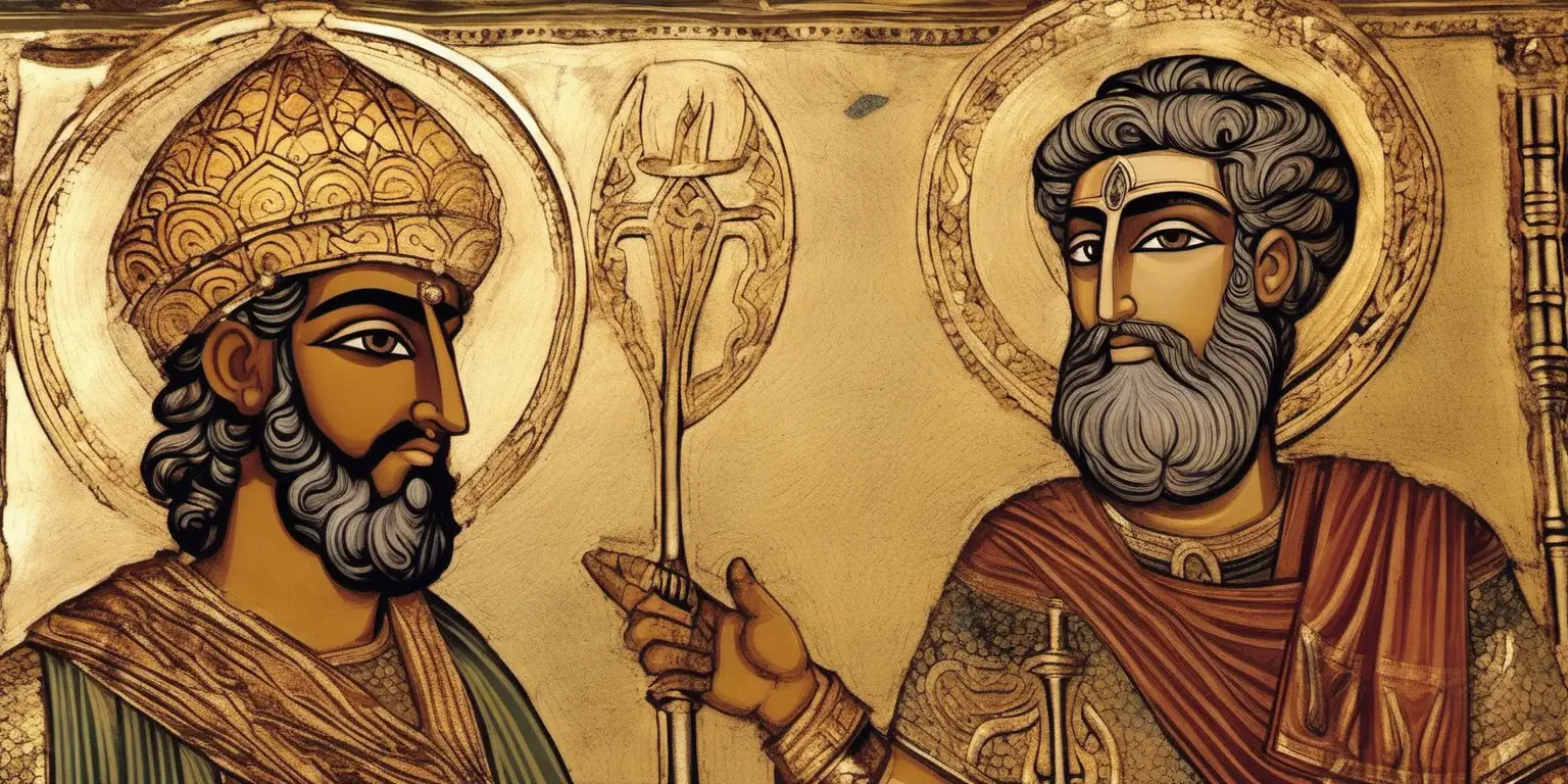 
"Could you provide information or images related to the biblical figures Aram and Ashur, highlighting their brotherly relationship as mentioned in the Bible? I am interested in understanding more about their historical and cultural significance."
