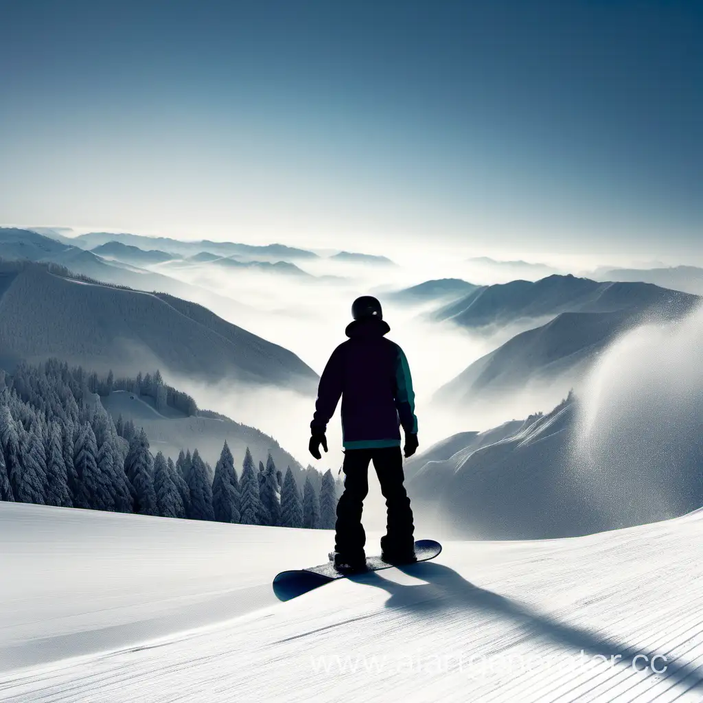 Snowboarder-Descending-Snowy-Slope-from-Behind