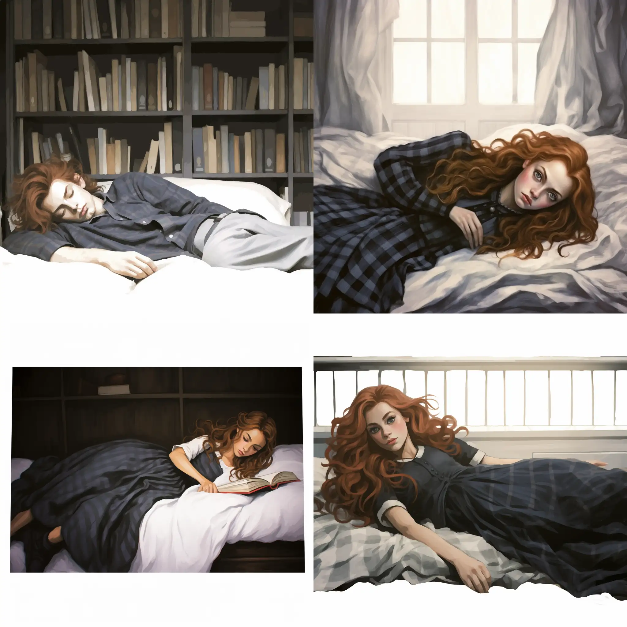 Hermione-Granger-Relaxing-on-a-Cozy-Bed-in-Hogwarts-Dormitory-with-Black-Stockings