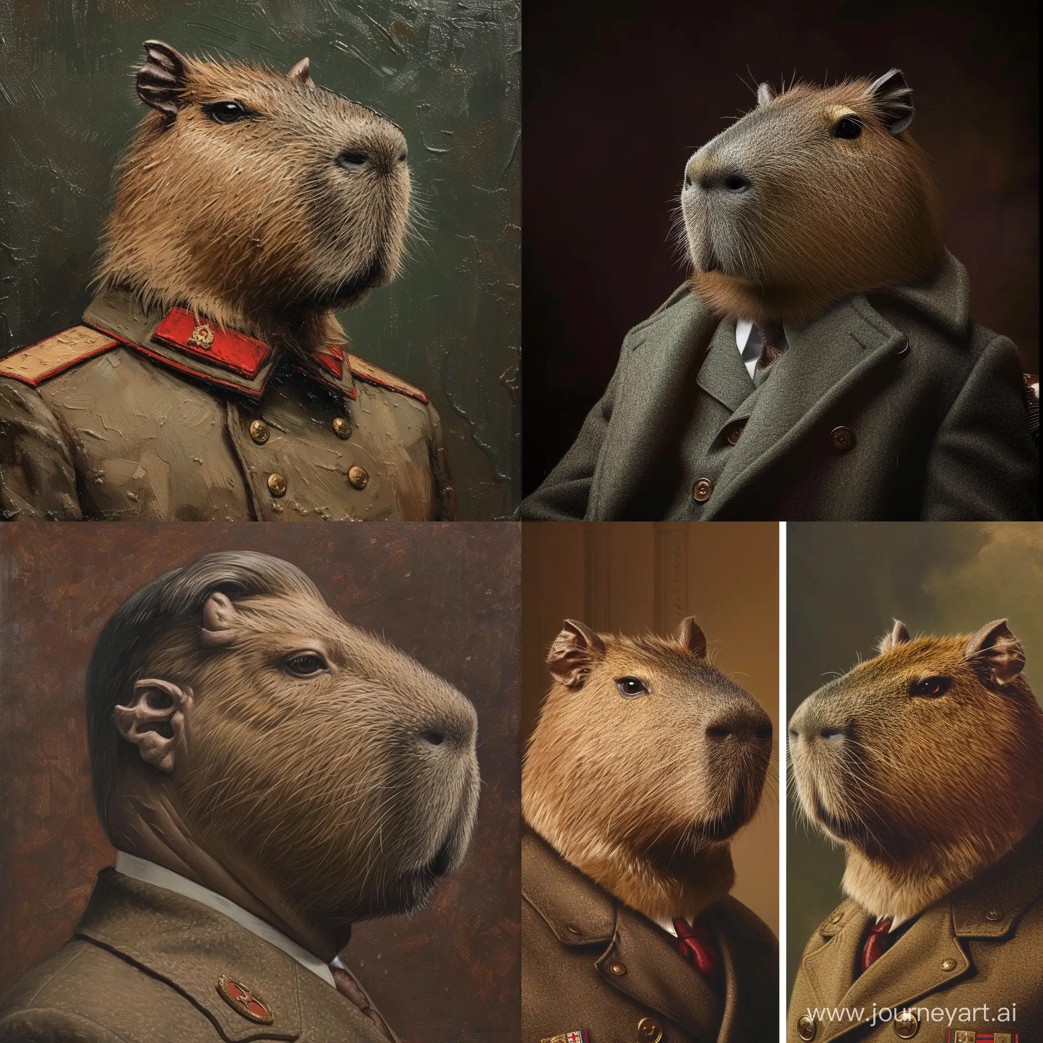 Official portrait of capybara similar to Joseph Stalin, realistic