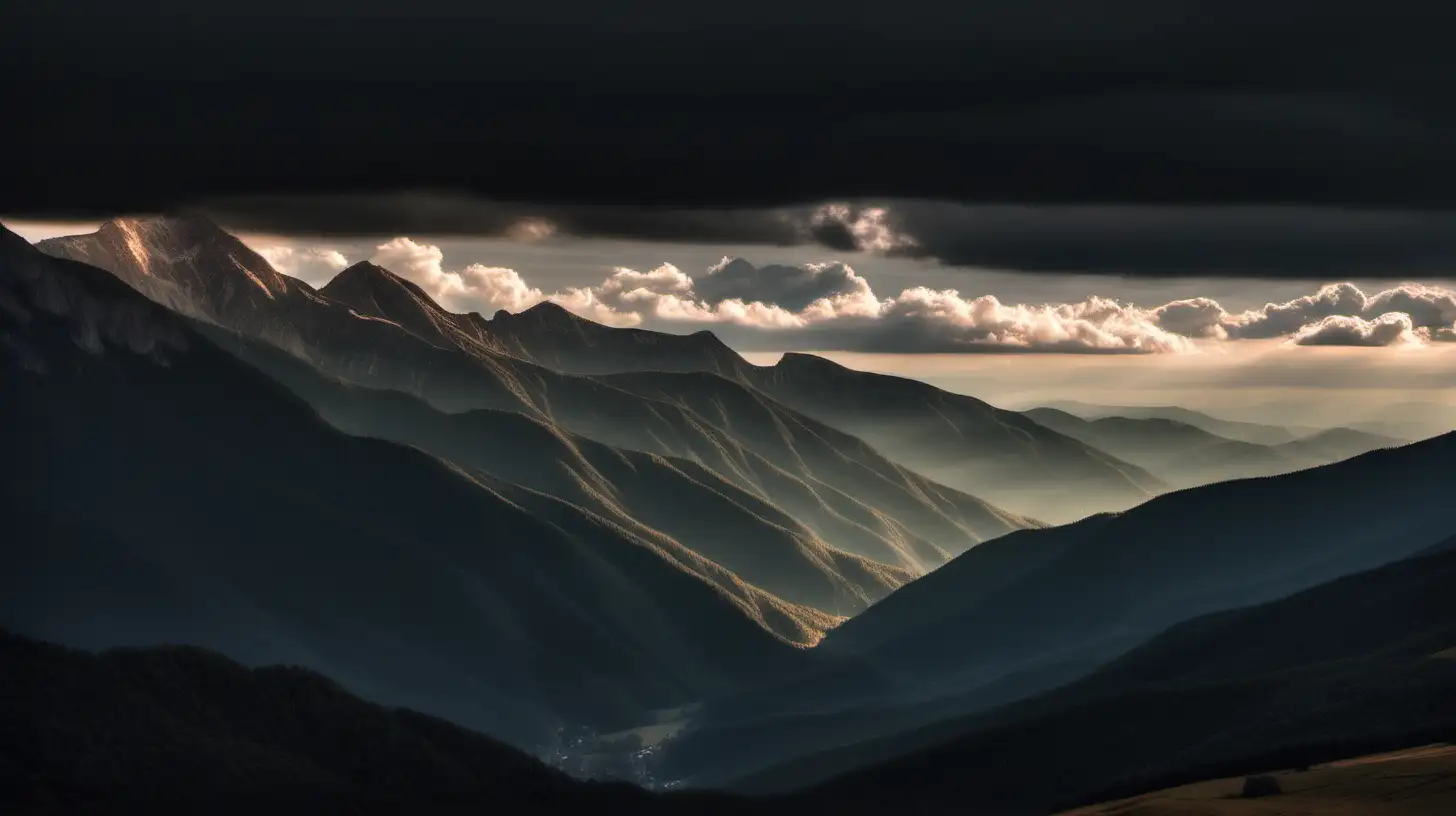 Majestic Mountain Landscape Bathed in Ambient Light and Clouds