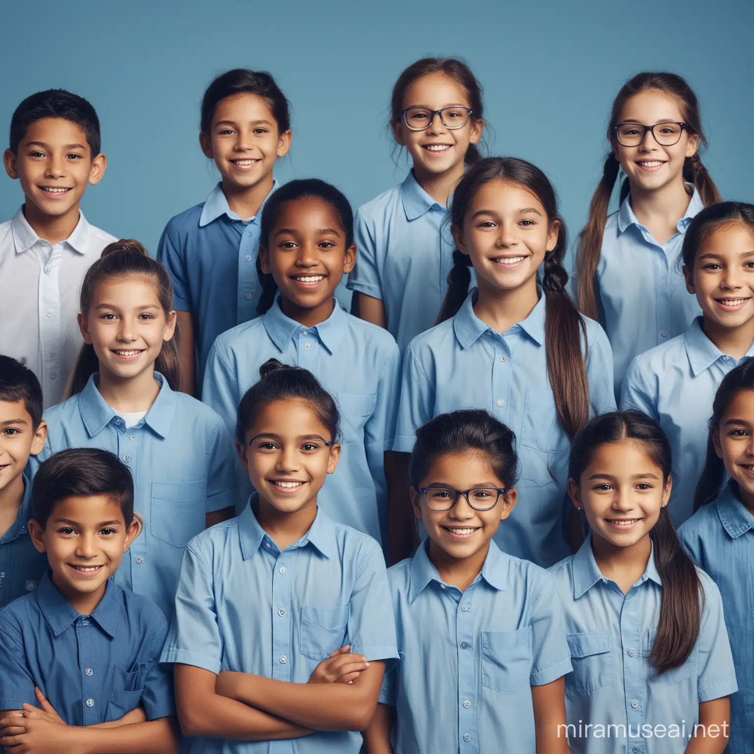 a background picture featuring a group of multicultural kids entrepreneurs in blue tone 