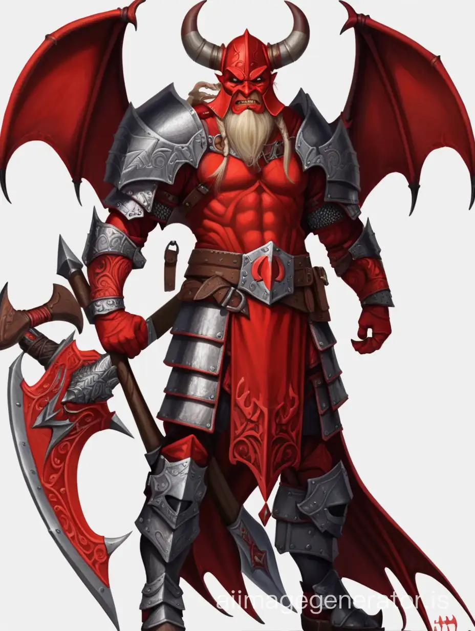 red devil, bat wing, Viking armor, blade