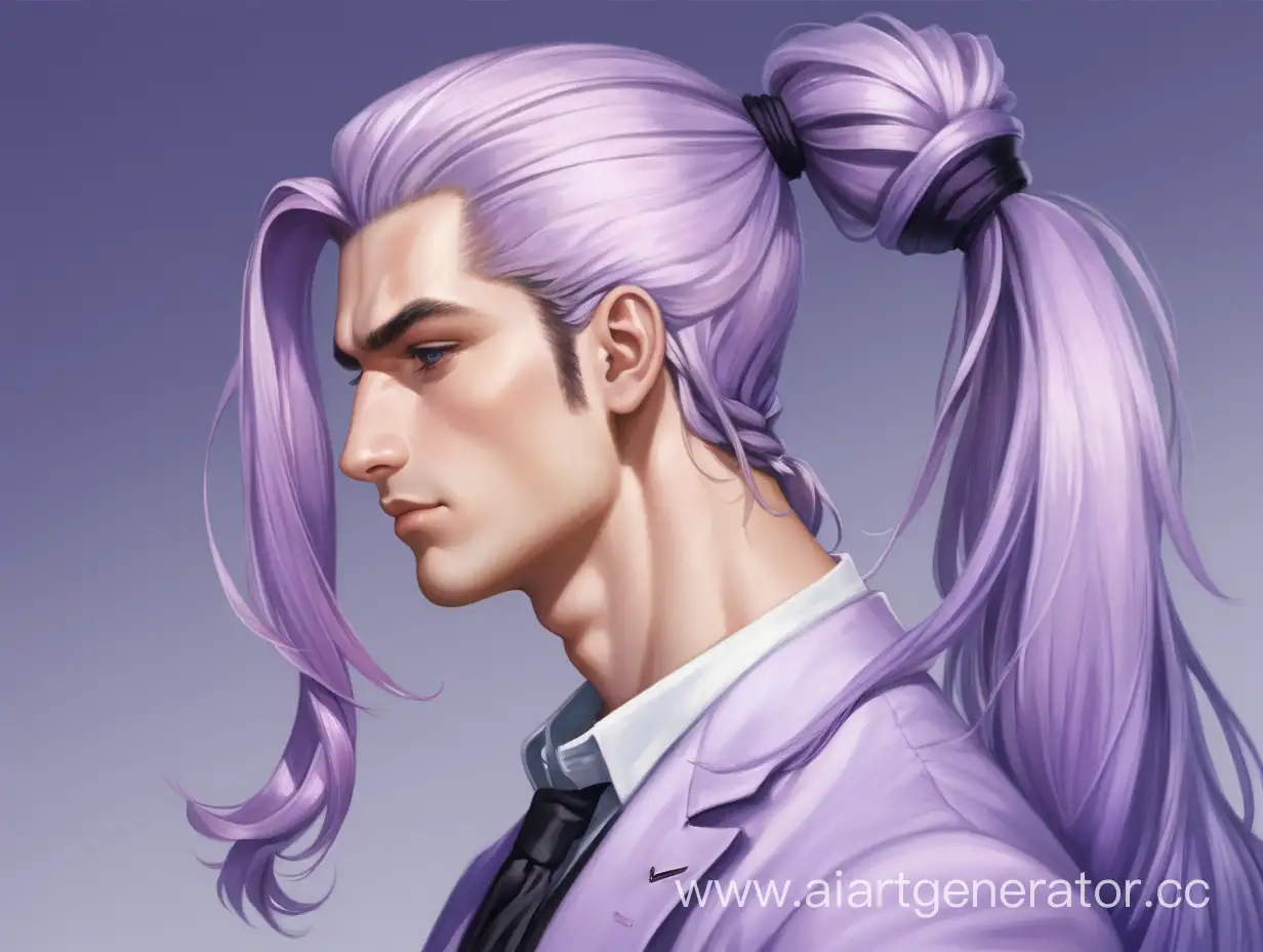 Stylish-Young-Man-with-Lavender-Ponytail-Hairstyle