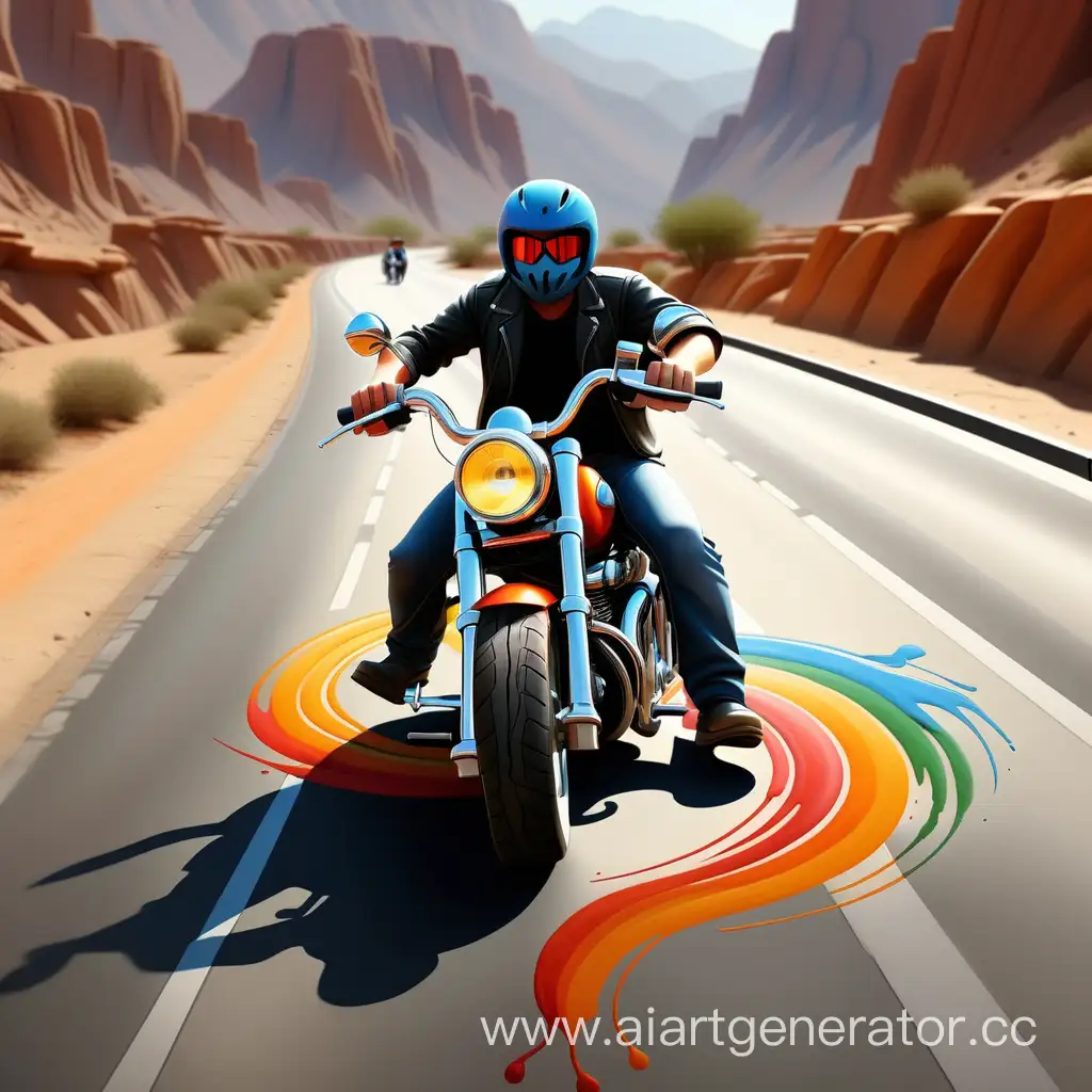 Логотип на котором едет байкер по дороге нарисованный красками