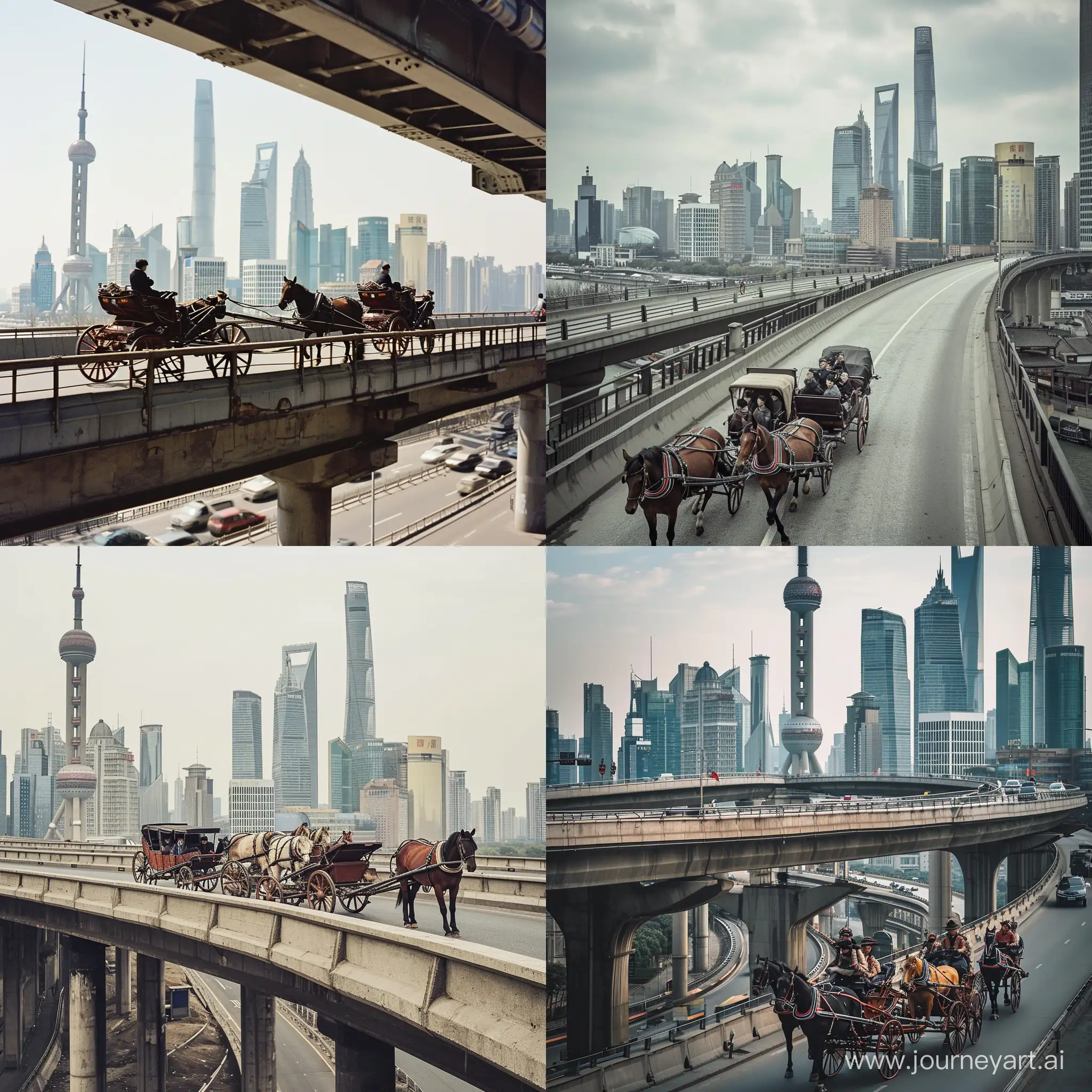 Shanghai-HorseDrawn-Carriages-on-Elevated-Highways-with-Lujiazui-Skyline