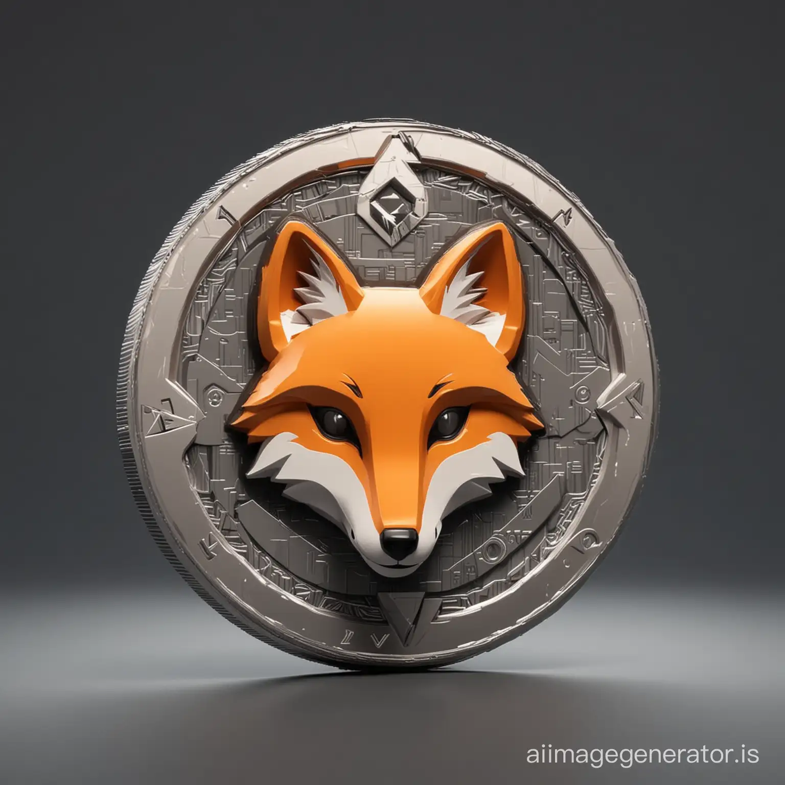 futuristic fox logo in coin style 3D without background 
NV mean NovaVortex its token for crypto currency