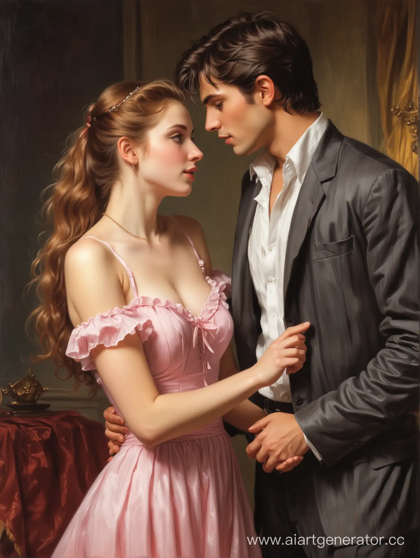 a young man seducing a girl,