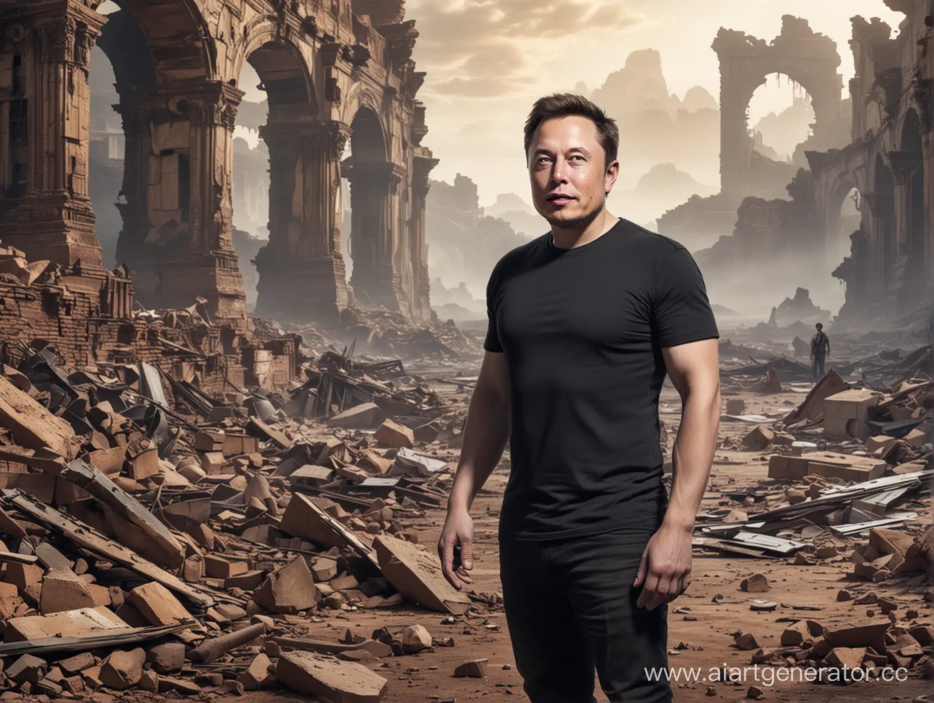 Elon-Musk-Amidst-PostApocalyptic-Ruins-Visionary-Explorer-Confronts-the-Future