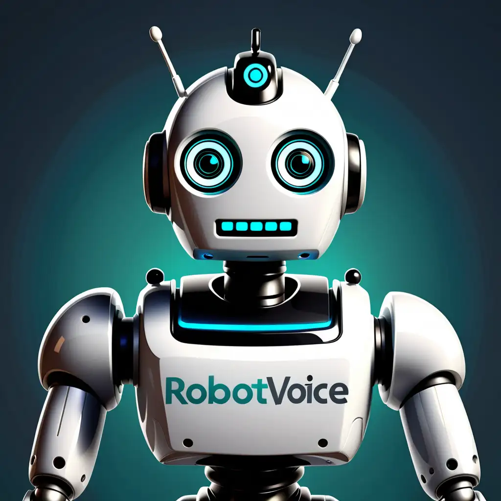 robotvoice, le logo d'une start up qui permet de mettre à votre service des androides pour faire des taches à votre place. Avec un gros logo ROBOT VOICE