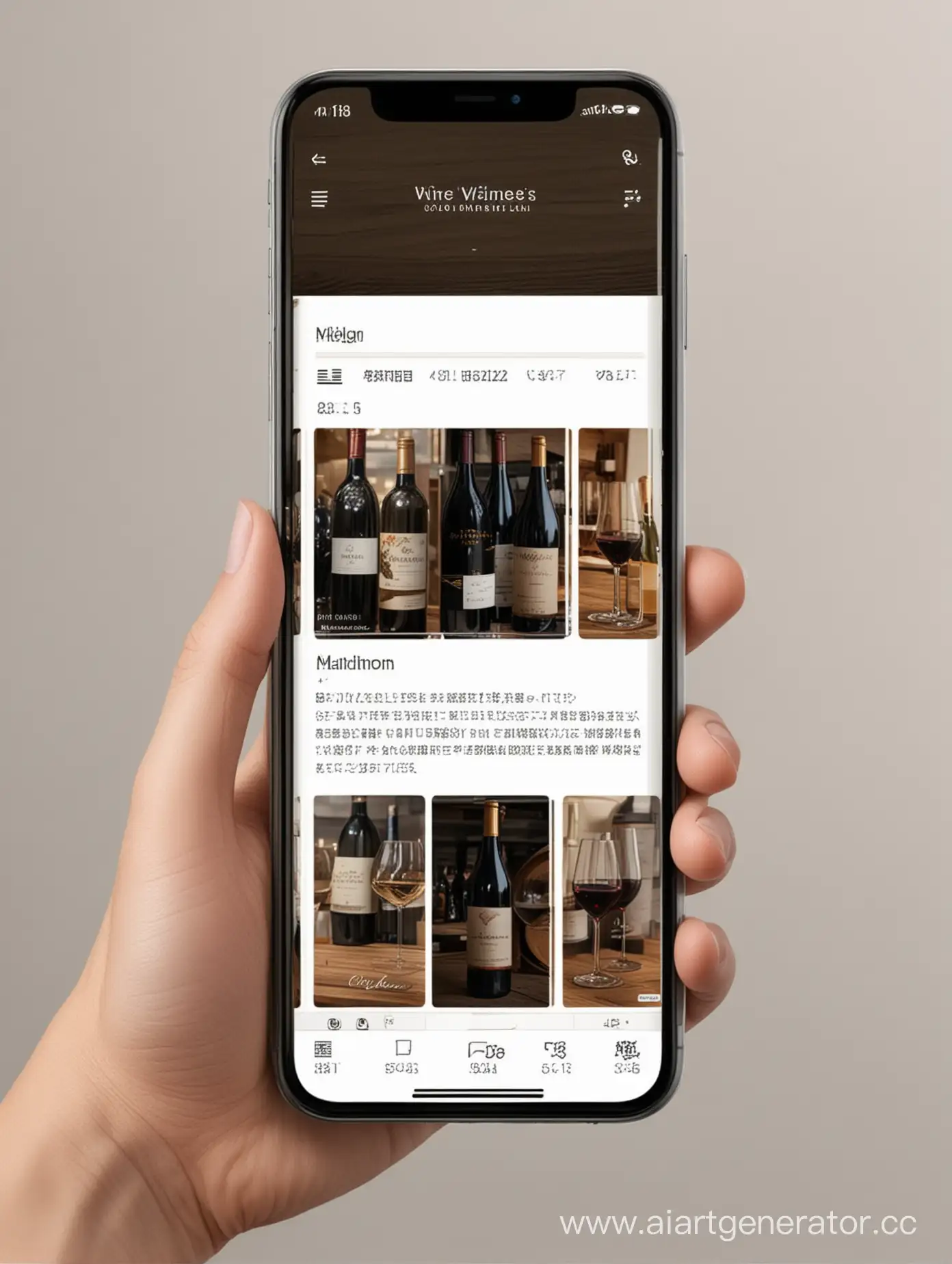 интерфейс мобильного приложения с каталогом и открытой карточкой товарной позиции вина 