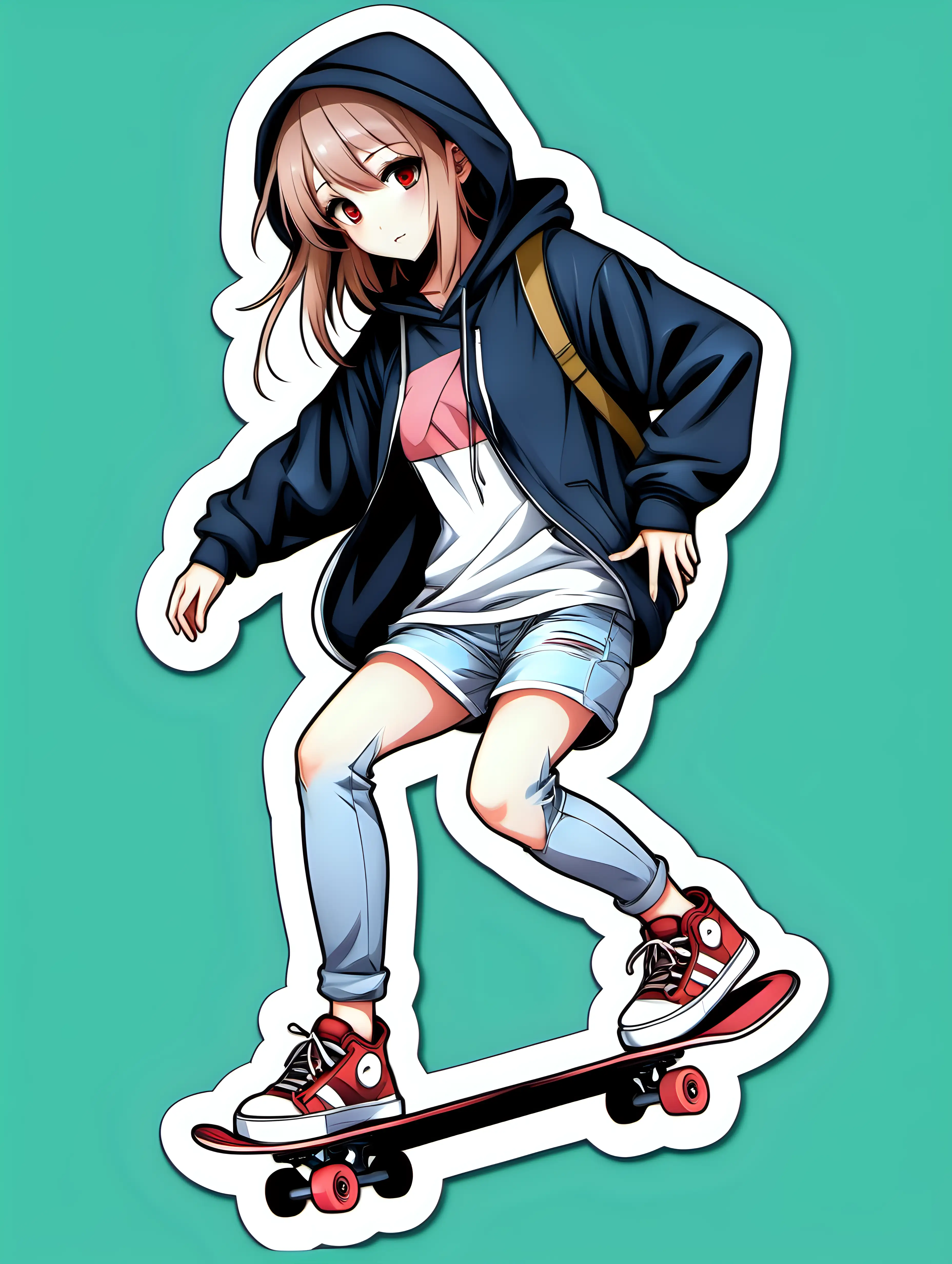 Anime Girl Skateboarding Sticker Cool Hoodie and Sneakers Style