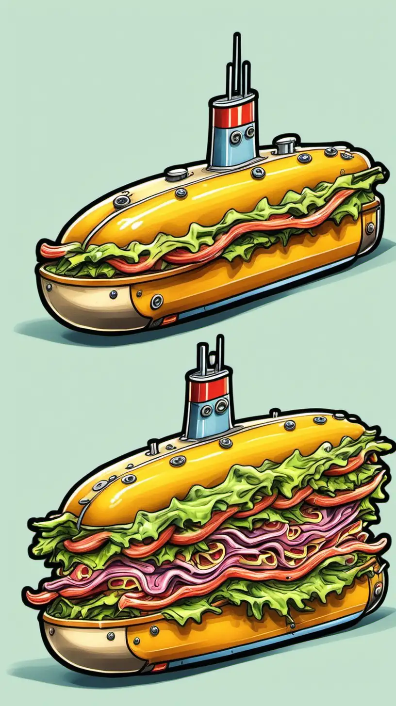 Colorful Cartoony 34 Angle Realistic Submarine Sandwich