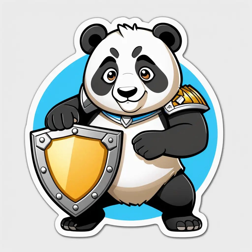 Adorable Cartoon Panda Wielding Token Shield Unique Sticker Design