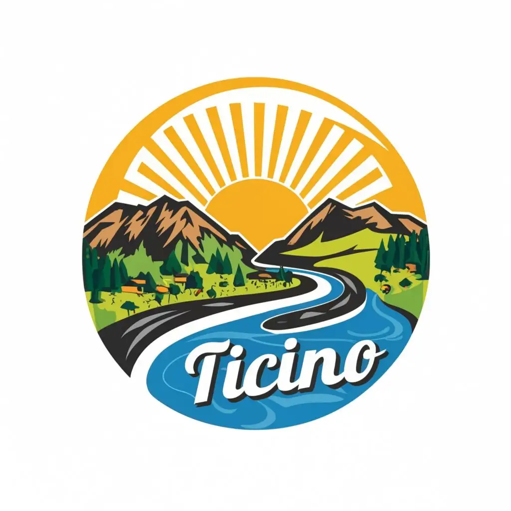 logo, river, sun, granite, valleys, with the text "ticino", typography, be used in Technology industry