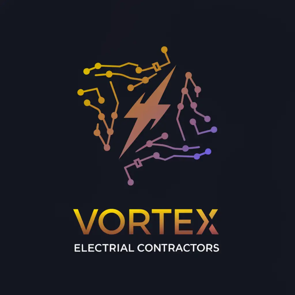 a logo design,with the text 'Vortex Electrical Contractors', main symbol:Electricity,complex,clear background
