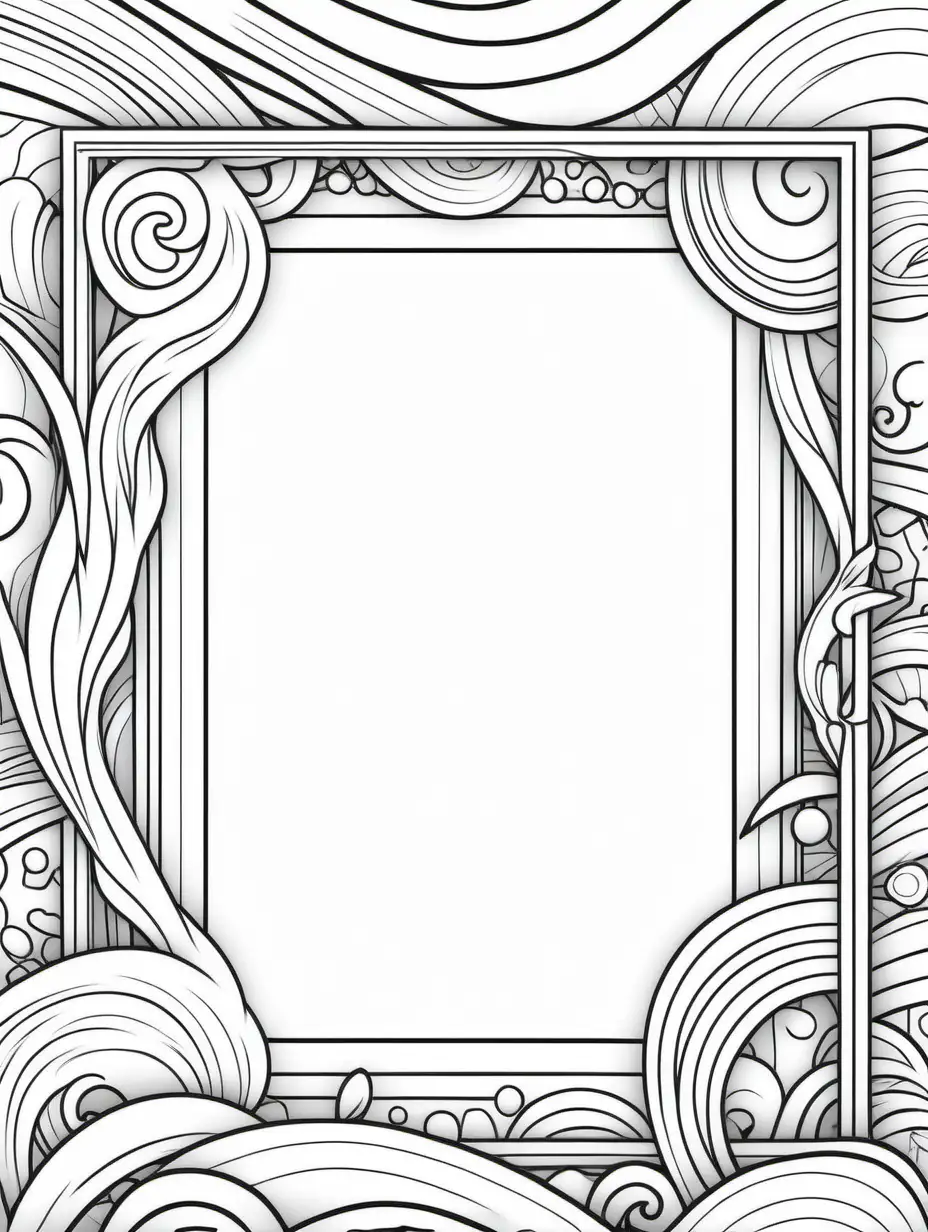 fancy photo frame background coloring book, black and white, line art, thick black lines