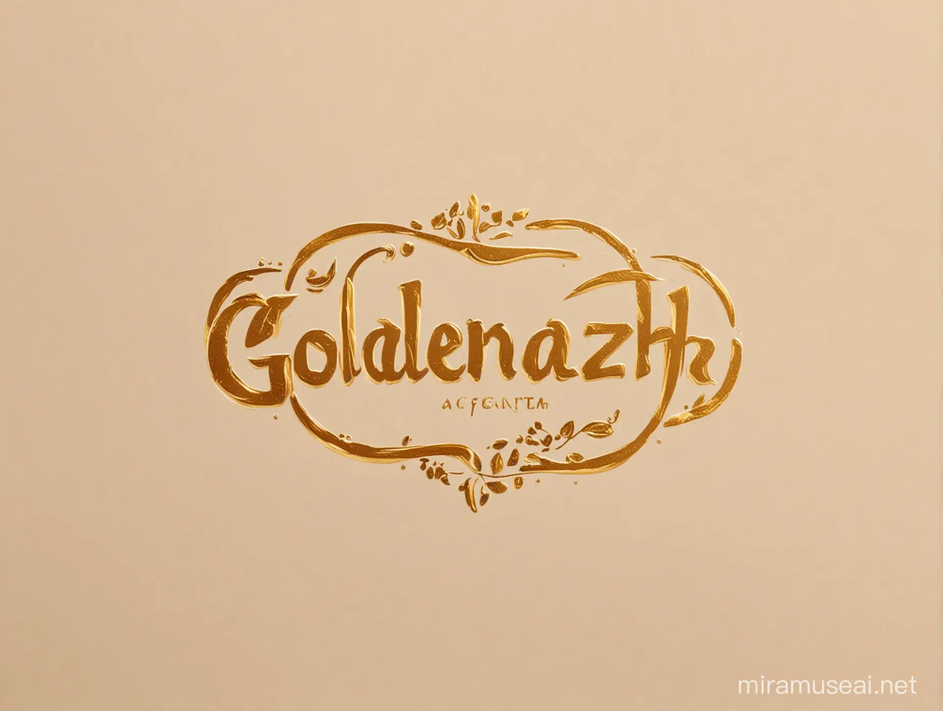 a minimal logo with word "Goldenazh". with gold color. it's a cream brand that uses Gold in it's Procuts